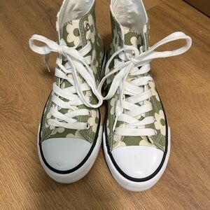 Floral High-Top Kids Sneakers - Green and White